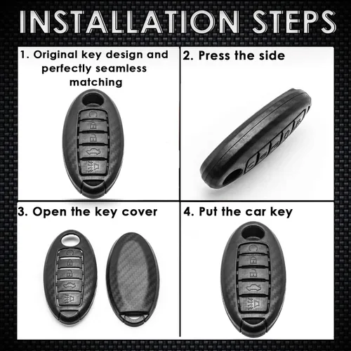 Miniatura 4 de x xotic tech Funda de carcasa para llavero de ABS con patrón de fibra de carbono negro mate, compatible con Nissan Titan Altima GT-R 370Z Maxima