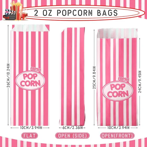Miniatura 2 de Sherr 500 Bolsas de Palomitas de Maíz de 2 oz a Granel Rosa con Rayas Retro Desechables para Noches de Película Navidad Circo Carnaval Favores