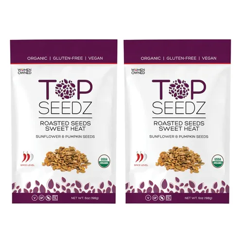 Top Seedz Semillas tostadas dulces veganas certificadas sin gluten | Paquete de 2 | 6 onzas | Hecho de semillas de girasol y calabaza sin cáscara,
