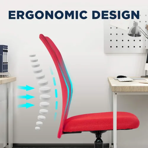 Miniatura 5 de FDW Silla de Oficina para el Hogar Respaldo Medio Silla de Escritorio de Malla Sin Brazos Computadora Ergonómica Tarea Rodante Giratoria Silla Rojo