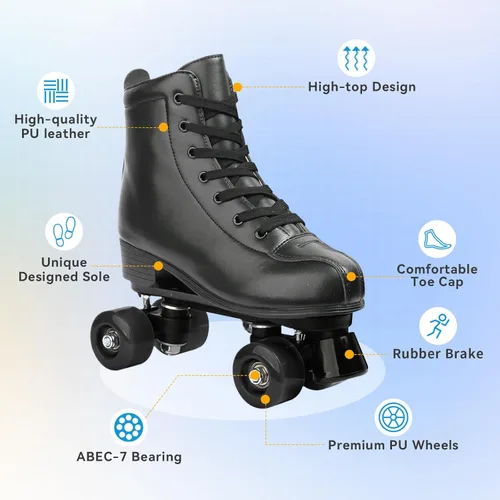Miniatura 2 de XUDREZ - Patines de cuero PU para hombres y mujeres, tipo botines, de doble fila, para principiantes, patines profesionales para interiores