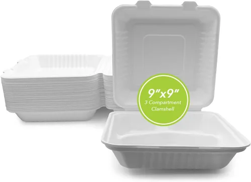Miniatura 12 de three leaf Abrazadera de bagazo de 8 x 8 pulgadas, 1 compartimento, 50 unidades de alta resistencia, súper fuerte, natural, ecológica, desechable