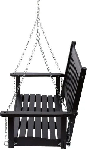 Miniatura 4 de Shine Company Maine - Columpio para porche de madera para exteriores de 54 pulgadas con cadenas, banco colgante, 4.5 pies, color negro