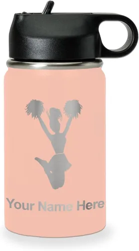 Miniatura 39 de LaserGram Botella de agua personalizada, animadora, acero inoxidable de doble pared aislada al vacío con popote superior, regalo grabado