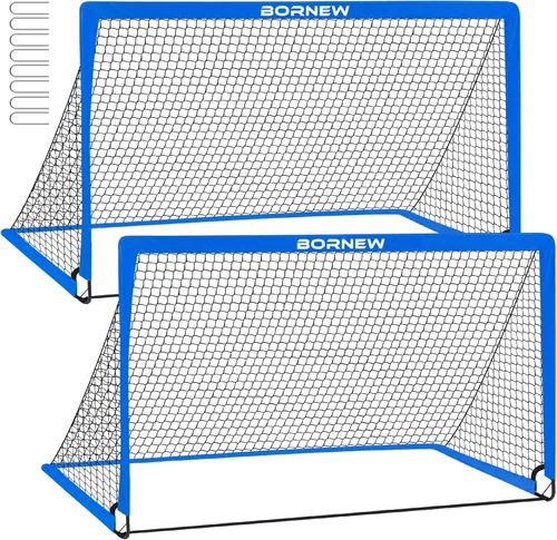 BORNEW Paquete de 2 porterías de fútbol – Porterías de fútbol para patio trasero e interior para niños, 6 x 4 / 4 x 3 pies, juego de redes de fútbol