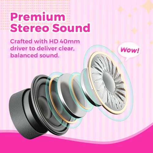 Miniatura 4 de vinamass Auriculares para niños, auriculares con cable para niños con limitador de volumen seguro, auriculares para niños con cable de 0.138 in Rosa
