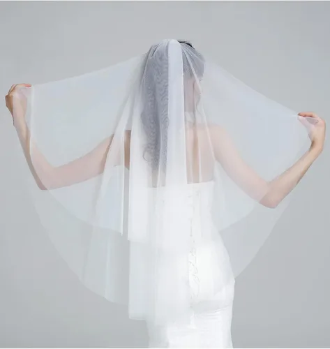 Miniatura 3 de BEAAUTELICATE Wedding Bridal Veil with Comb 2 Tier Cut Edge With Comb Elbow Fingertip Length