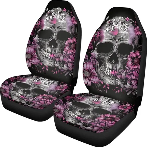 Miniatura 10 de UNICEU Juego de 2 fundas de cojín para asiento de automóvil, diseño de calavera gótica negra, lavable, accesorios interiores antideslizantes