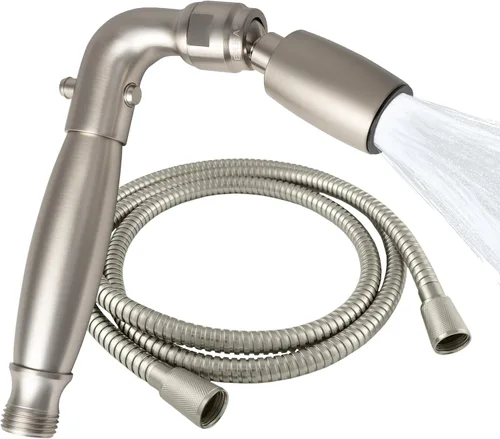 Miniatura 14 de Cabezal de ducha de mano de metal sólido de High Sierra con válvula de goteo y manguera de metal de 72 pulgadas con tubo interior de silicona. Flujo