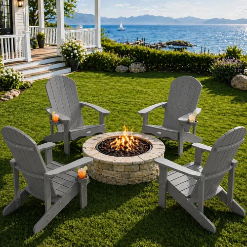 Miniatura 29 de Y&M Adirondack - Silla negra para hoguera, sillas de patio al aire libre con soporte para tazas, resistentes a la intemperie, sillas de patio