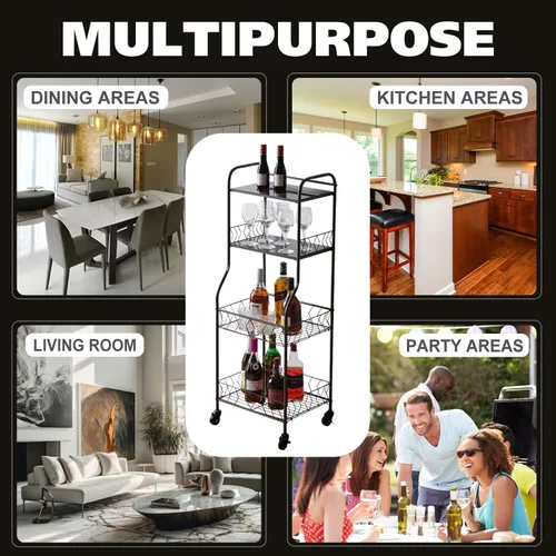Miniatura 8 de Kings Brand Furniture - Estante para hornear de cocina de 4 niveles, soporte para horno de microondas, carrito utilitario con ruedas para servir