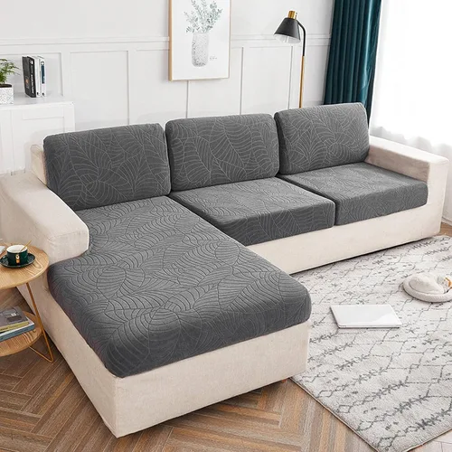 Miniatura 9 de Fundas de cojín elásticas para sofá, funda de cojín para asiento de sofá, diseño de hojas jacquard, protector de muebles para sofá seccional Beige