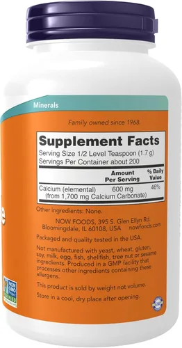 Miniatura 2 de NOW Foods Suplementos, carbonato de calcio en polvo, alto porcentaje de calcio, apoya la salud ósea*, 12 onzas (paquete de 2)