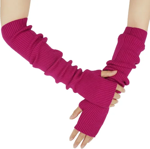Miniatura 38 de Guantes cálidos de cachemira de brazo largo para mujer, guantes de invierno acogedores sin dedos, calentadores de brazos suaves, gran regalo