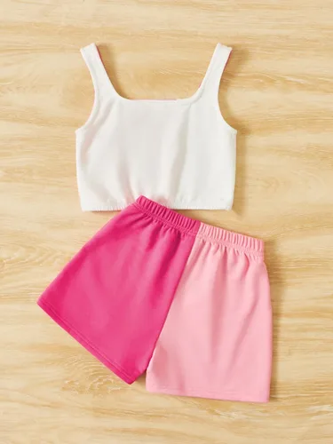 Miniatura 2 de SOLY HUX Toddler Girl's 2 Piece Outfits Summer Cute Colorblock Sleeveless Tank Tops and Track Shorts Sets Clothes
