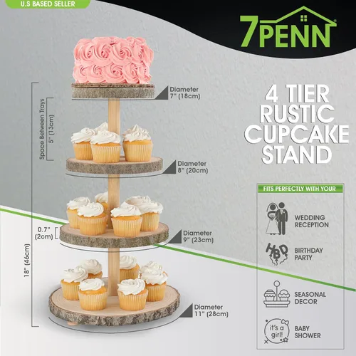 Miniatura 2 de 7Penn Soporte de madera para cupcakes, juego de mesa de postre rústico – 4 niveles para decoración de pasteles, cupcakes, galletas, manualidades