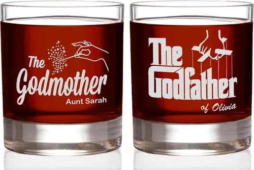 Miniatura 14 de The Godfather Pint & Godmother - Juego de copas grabadas para vino sin tallo con tu texto personalizado, cristalería hecha a mano, regalo