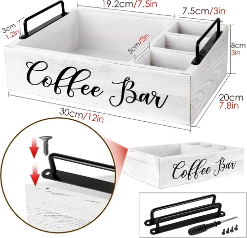 Miniatura 3 de MINCORD Organizador de estación de café, soporte de madera para barra de café, accesorios para encimera, cesta de almacenamiento de cápsulas Kcup