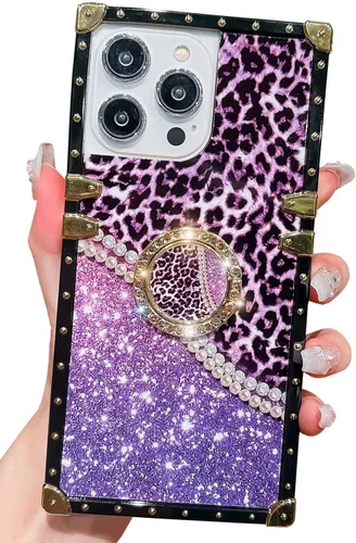 Miniatura 11 de Funda cuadrada de lujo compatible con iPhone 13 Pro Max de 6.7 pulgadas, funda de leopardo brillante, silicona suave y brillante a prueba de golpes