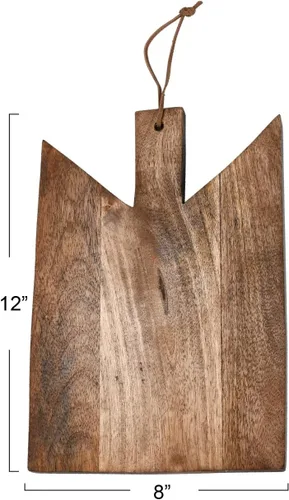 Miniatura 5 de Main + Mesa Tabla de cortar de madera geométrica con corbata de cuero Añejado oscuro