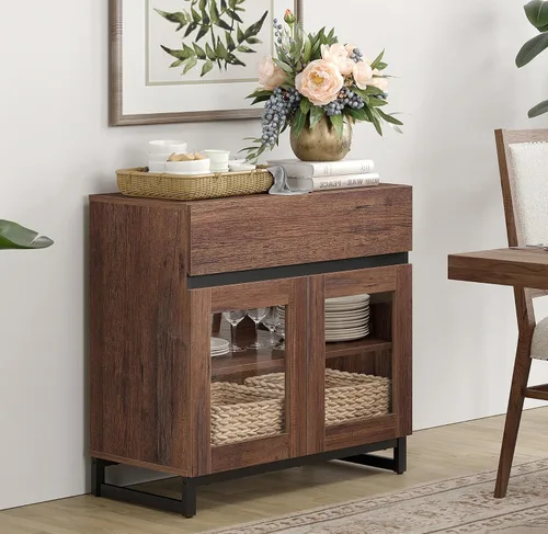 Miniatura 35 de WAMPAT - Gabinetes de aparador con puertas de vidrio, aparador moderno con estante ajustable, gabinete de almacenamiento para barra de café