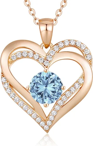 Miniatura 53 de LOUISA SECRET Love Heart Birthstone Necklaces for Women, Birthday Gift for Women, Anniversary Jewelry for Wife Her, 925 Sterling Silver Pendant