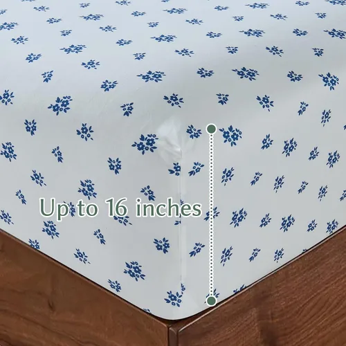 Miniatura 5 de HYPREST Sábanas 100% algodón tamaño King Floral – Sábanas de percal de bolsillo profundo, sábanas de percal crujiente, suaves, transpirables y Azul