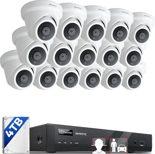 Onwote - Sistema de cámara de seguridad de 16 canales 4K PoE, NVR comercial de 12MP 16CH 4TB, 16x cámaras IP exteriores de 8MP con audio de 134°,