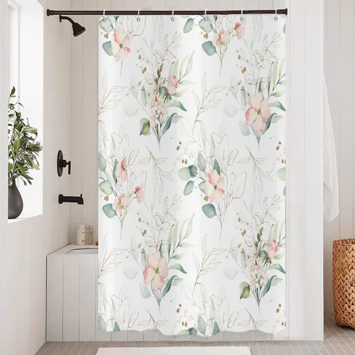 Miniatura 28 de Cortina de ducha de eucalipto, hojas verdes de acuarela en la parte superior con cortina de baño floral, decoración de baño para bañera, tela Hoja