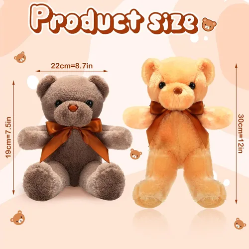 Miniatura 2 de HyDren 18 piezas de animales de peluche de oso a granel de 12 pulgadas, osos de felpa suave a granel, juguetes para niñas, niños, graduación, marrón