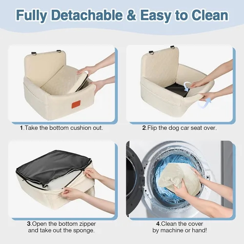 Miniatura 5 de WOOAIDAGG Asiento de coche para perros de menos de 30 libras, relleno cómodo de tela con espuma viscoelástica, cama de viaje para mascotas lavable