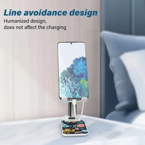 Miniatura 5 de Soporte de teléfono plegable para escritorio - Soporte de teléfono celular de ángulo ajustable - Adecuado para iPhone, Samsung - Flor negra
