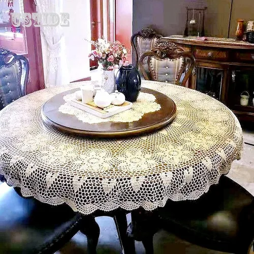 Miniatura 16 de USTIDE Mantel redondo de ganchillo de 70 pulgadas, superposiciones de mesa de encaje de algodón beige hecho a mano con diseño floral de ganchillo