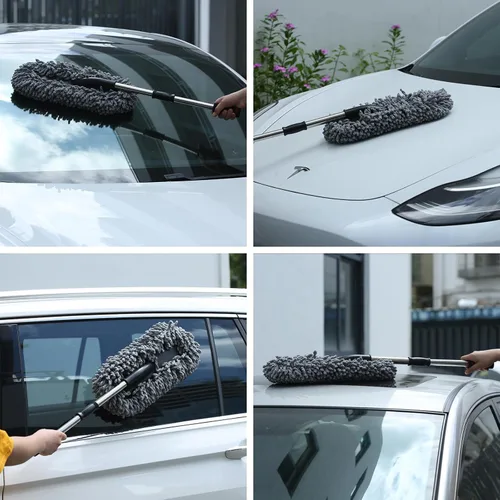 Miniatura 4 de IPELY Paquete de 3 plumeros grandes de microfibra para el exterior del automóvil, sin arañazos con extensible, limpiador de polvo multiusos