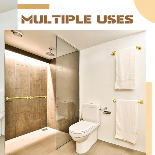 Miniatura 5 de Tatuo Paquete de 4 barras de agarre para bañeras, acero inoxidable 304, pasamanos de seguridad para baño, asas antideslizantes, barras de agarre Oro
