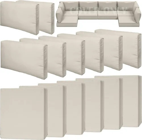 Miniatura 26 de Juego de 9 piezas de fundas impermeables para cojines de patio al aire libre, juego de reemplazo para muebles de sofá seccional de ratán entretejido