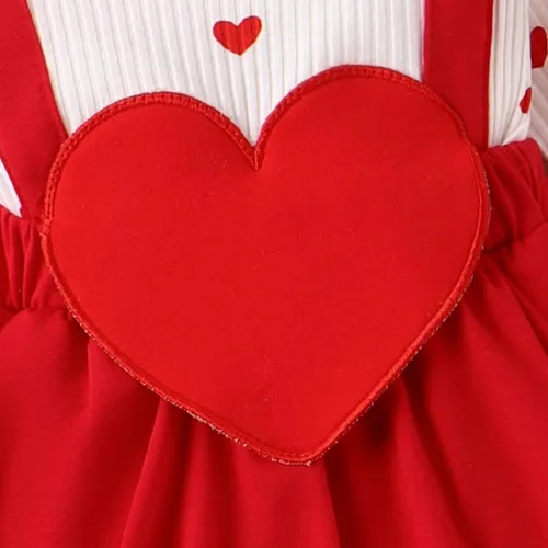 Miniatura 5 de VISGOGO Mameluco para el día de San Valentín para niña pequeña, con volantes, manga larga, estampado de corazón, con diadema