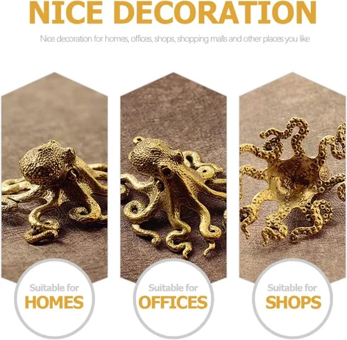Miniatura 6 de BESPORTBLE Adorno de pulpo de latón, mini escultura de escritorio, figura de animal pequeño, decoración de oficina en casa, figura de arte de metal