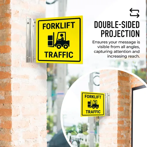 Miniatura 3 de Sigo Signs Cartelera de proyección de tráfico para carretilla elevadora, doble cara, 6x6 pulgadas, ACM, con accesorio de níquel cepillado, fabricado