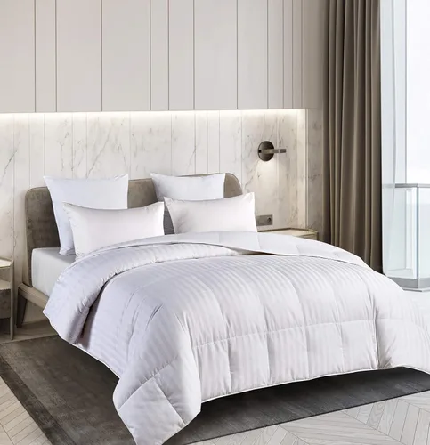 Miniatura 3 de Blue Ridge Home Fashions Edredón de plumas de ganso con patrón de rayas blancas de 350 hilos, relleno hipoalergénico, cálido para todas