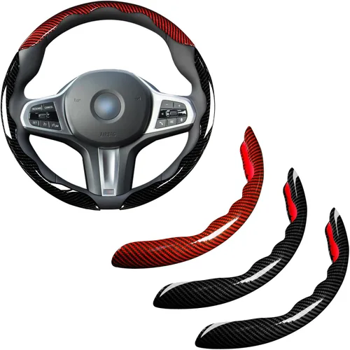 Miniatura 9 de Cubierta del volante de fibra de carbono Accesorios de la cubierta del volante del coche 14.5-15 pulgadas universal (negro)