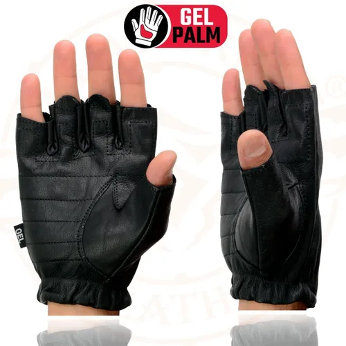 Miniatura 2 de Milwaukee Leather SH206 - Guantes de mano para motocicleta sin dedos acolchados de gel de cuero negro con diseño "Welted