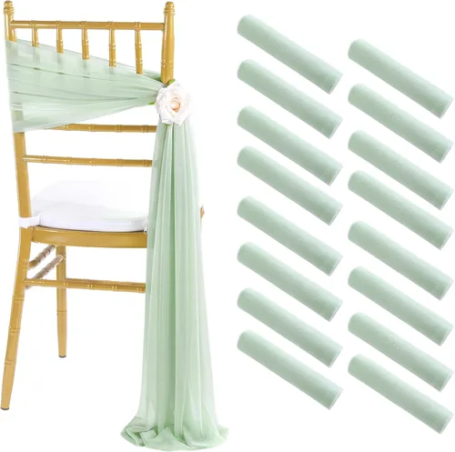 Miniatura 32 de Fanqisi 16 cintas para sillas con cintas de 8 pies de largo, cortinas de tela suave para decoración de bodas, iglesias, sillas, pasillos