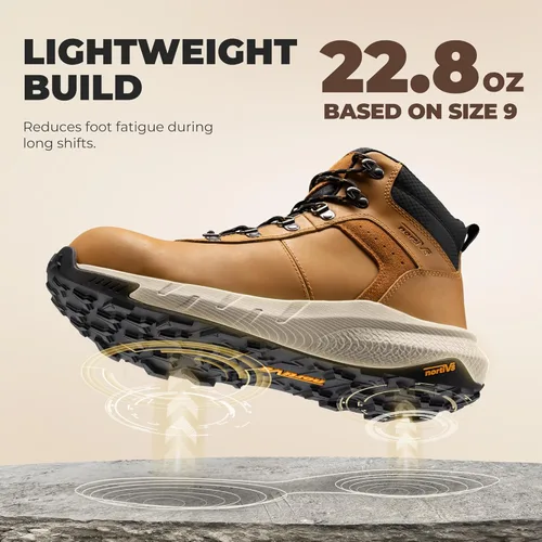 Miniatura 4 de NORTIV 8 Botas de trabajo compuestas para hombre, botas de trabajo antifatiga, impermeables, ligeras, antideslizantes, ASTM F2412-24 para Marrón