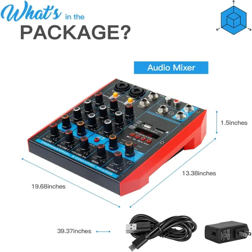 Miniatura 8 de Mezclador de audio de 4 canales, mini consola portátil de placa de sonido con interfaz de audio USB de 48 V Phantom Power Bluetooth USB MP3 DJ Mixer