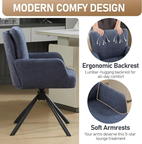 Miniatura 5 de WUTUTUEE Juego de 2 sillas de comedor de tela, modernas, tapizadas, giratorias, cómodas sillas de comedor con respaldo medio, sillón de escritorio