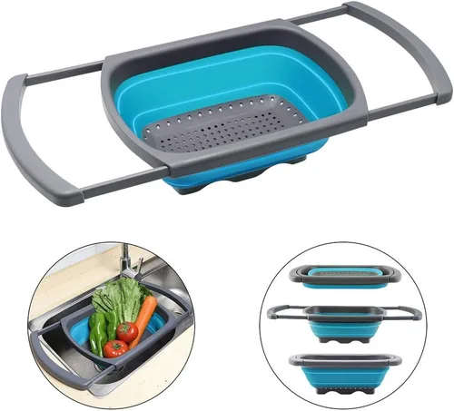 Miniatura 2 de Qimh Colador plegable, colador sobre el fregadero, coladores de alimentos con asas extensibles, 6 cuartos de galón, colador plegable de cocina apto
