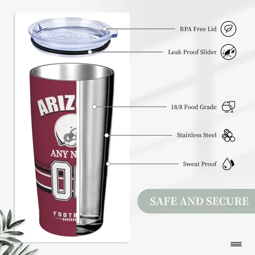Miniatura 4 de Vaso Arizona personalizado, vaso con nombre y número personalizados, taza de café de viaje de acero inoxidable que mantiene las bebidas frías