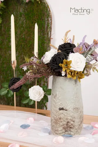 Miniatura 5 de MACTING 30 PCS Flores Artificiales Rosas Negras y Blancas Flores Falsas con Tallo Rosas de Espuma de Tacto Real para Boda Bola de Besos Ramillete