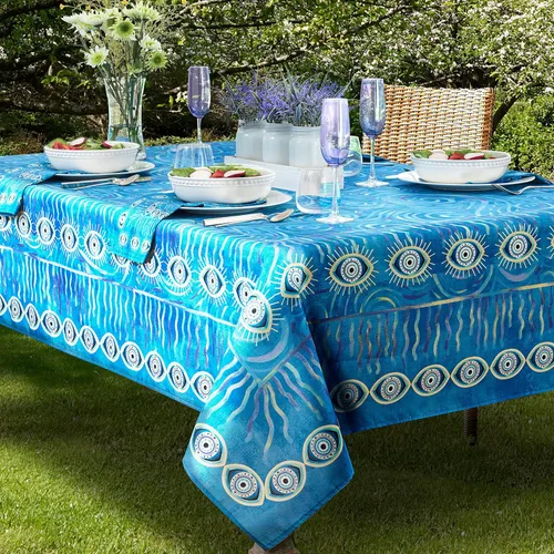 Miniatura 4 de Home Bargains Plus Servilletas de tela con medallón mediterráneo azul, diseño de islas griegas costeras, resistentes a las arrugas y a las manchas